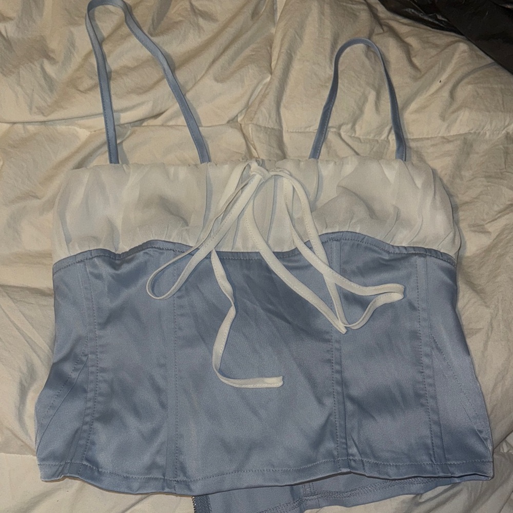 PrettyLittleThing Light Blue and White Corset